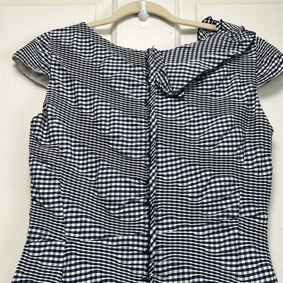 NWT OSCAR DE LA RENTA  Navy and White Check Cap Sleeve Dress Sz 8 - Picture 6 of 14